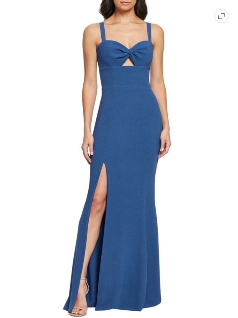 Dress The Population Size Large Blue Brooke Cut-Out Side Slit Maxi Gown Dress